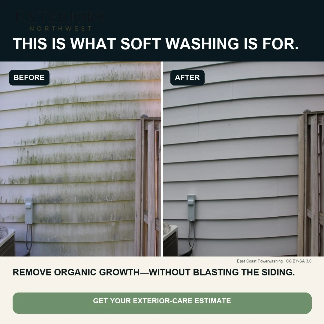 Before and after exterior cleaning example in the Inland Northwest